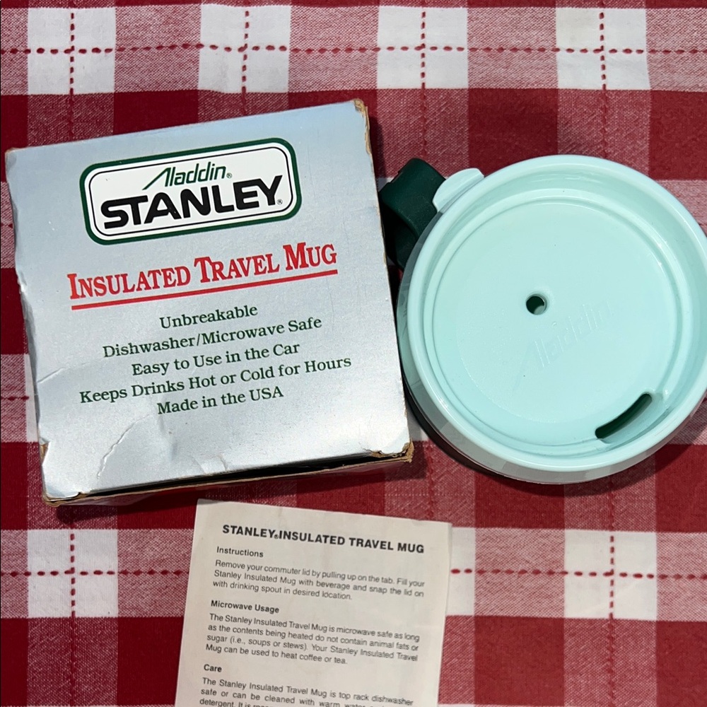 Vintage Aladdin Stanley Mint Green Travel Mug Lid and Box - Picture 2 of 10